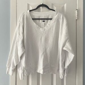 american eagle white waffle knit top